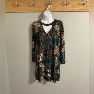 Veronica M. Geometric Long Sleeve Cut Out Neckline Dress XS